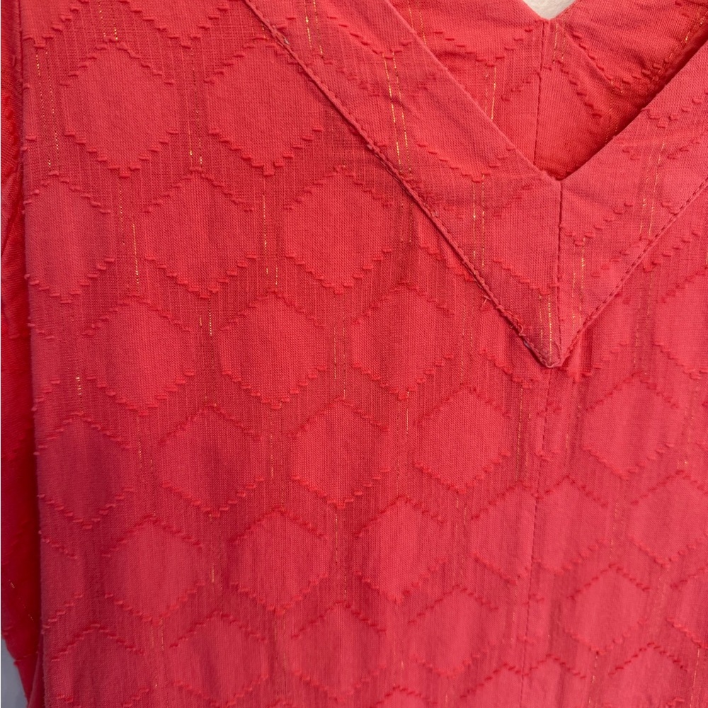 Women’s LOFT Coral with Gold Shimmer Clip Flutter Midi Dress Size Medium - Picture 5 of 6